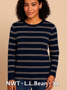 LL Bean Women’s Navy & White Striped Long Sleeve Tee